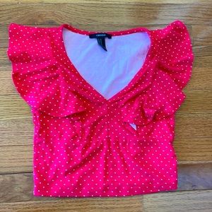 Forever21 Red and white polka dots top, M